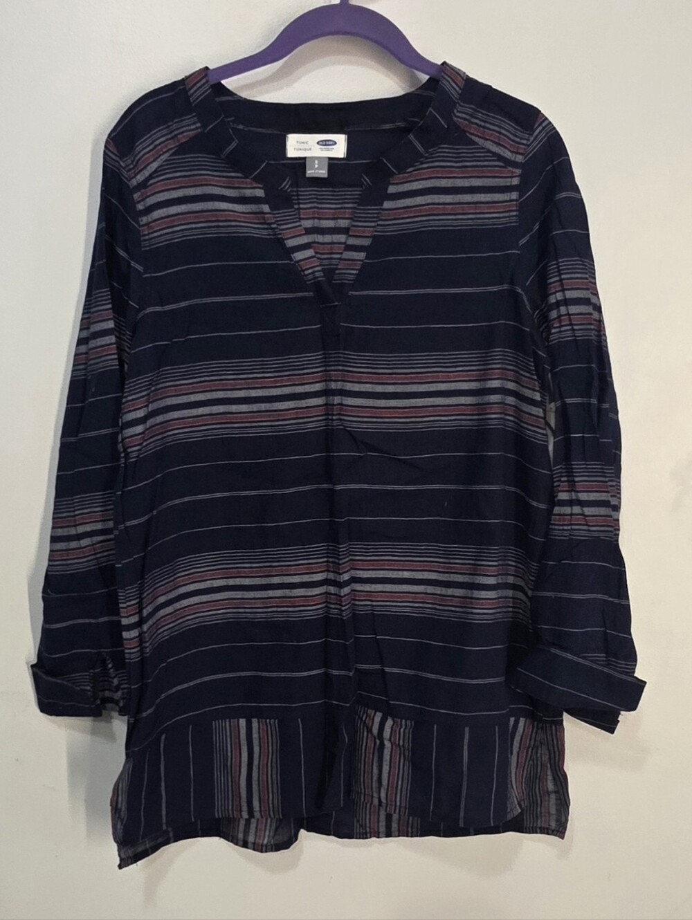 Old Navy Womens Striped Tunic Top Blouse Size S Blue Long Sleeve NWT